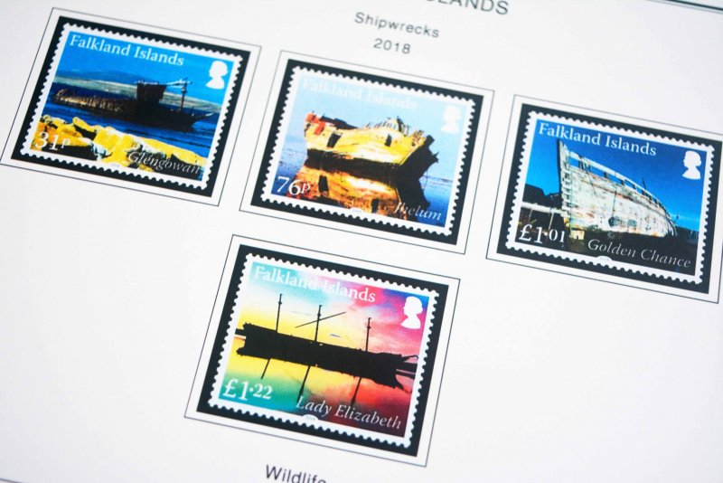 COLOR PRINTED FALKLAND ISLANDS 2011-2024 STAMP ALBUM PAGES (51 illustr. pages)