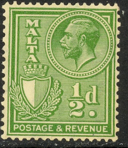 MALTA 1930 KGV 1/2d Green Postage & Revenue Inscribed Portrait Issue Sc 168 MLH