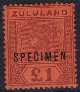 ZULULAND 1894 QV KEY TYPE 1 POUND SPECIMEN 