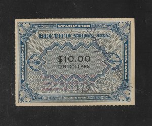 US Revenues: #RZ10; $10 1946 Rectification Tax Stamp; Used (Not Punched)