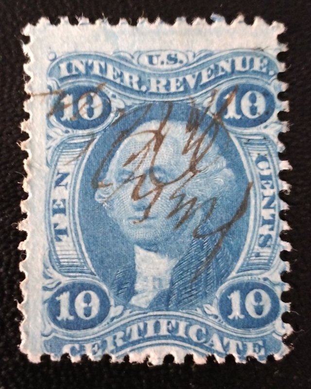 US #R33 Used 10c Certificate Blue Stamp Revenue Fine 1872