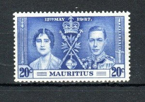 Mauritius 1937 20c Coronation Ligne Par Sceptre Variété MH