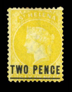 St. Helena #13 Cat$160, 1873 2p on 6p yellow, hinge remnant