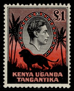 KENYA UGANDA TANGANYIKA GVI SG150, £1 black & red, M MINT. Cat £550. P 11¾ x 13