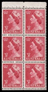 Australia Scott 258 Booklet Pane (1953) Mint NH VF, WMK 228 (Sm. Crown & CofA) M
