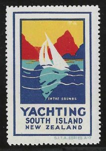 Yachting, South Island, Tourism, New Zealand, Circa 1937 Poster Stamp, N.H.