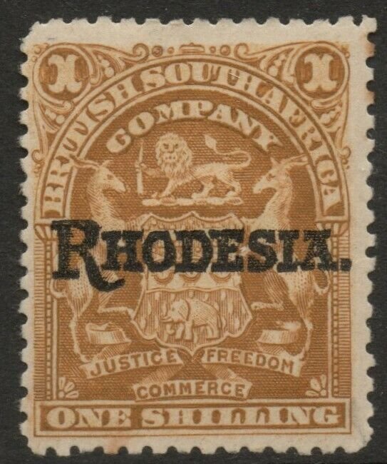 RHODESIA-1909-12 1/- Bistre Sg 107 MOUNTED MINT V37751