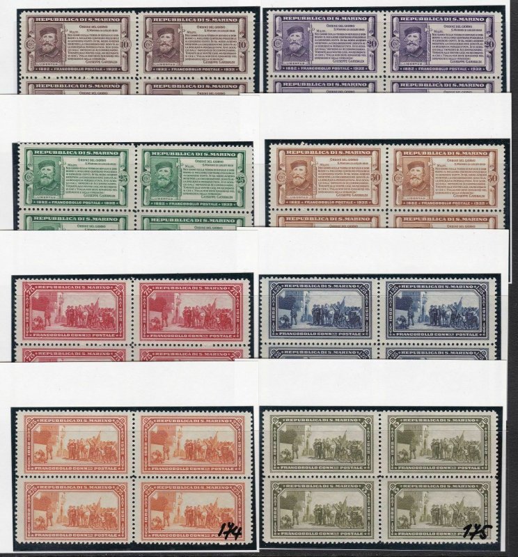 1932 San Marino, N° 168/175 8 Values Series the Rarest IN Quartina MNH