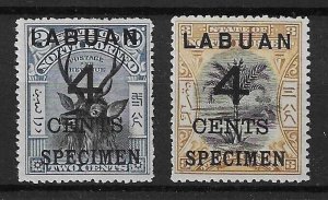 LABUAN 1899 4 CENTS surcharge two Specimen overprints - 38736