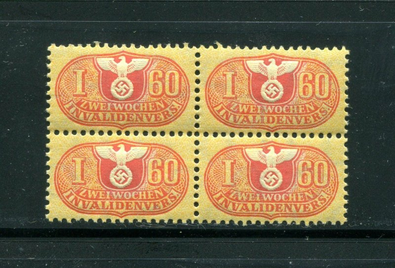 x87 - GERMANY 3rd Reich REVENUE Stamp Block of 4. Unmounted Mint MNH