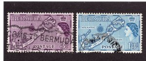 Bermuda 1953 3p & 1sh3p Map, Scott 148, 156 used, value = 70c