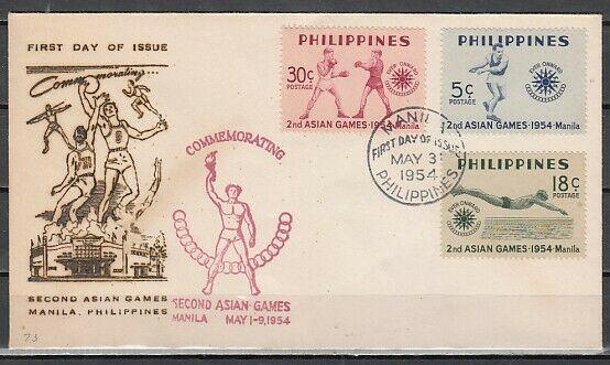 Philippines, Scott cat. 610-612. 2nd Asian Games issue. First day cover.
