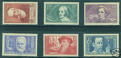 FRANCE Scott B54-59 MH* 1938 Intellectual set CV$71