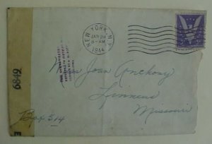 US THOMAS FITZSIMMONS JAN 1944 TO MISSOURI JACK ANTHONY REFERRED TO CENSOR