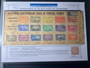 1948 Registered Bahamas Airmail First Day Cover FDC Nassau Tercentenary Postage