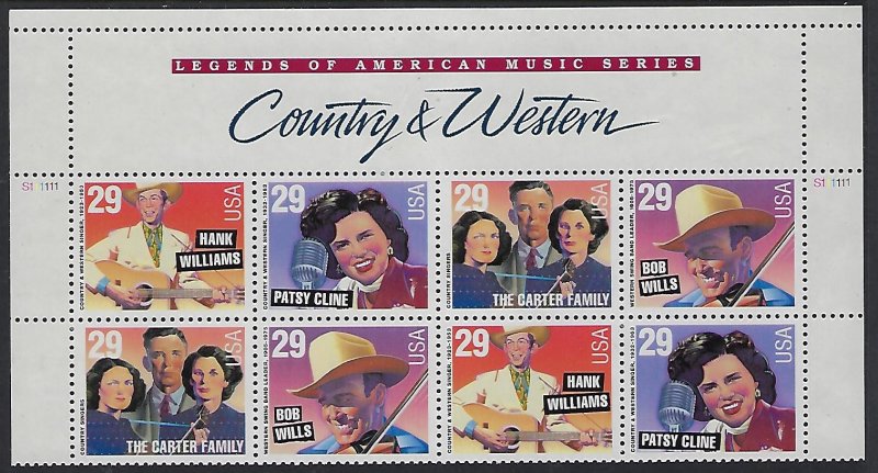 Catalog # 2771 74 Plate Block of 8 Country and  Western Music