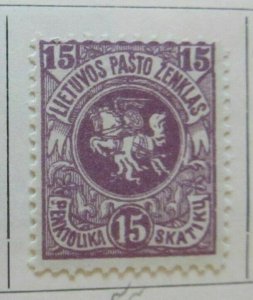 A11P4F2 Lithuania Lithuania Lithuania 1919 Wmk Wavy Lines 15sk White Paper MH*-