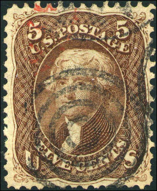 1863 US #76 A26 5c Genuine Used Bullseye Cancel Catalogue Value $120