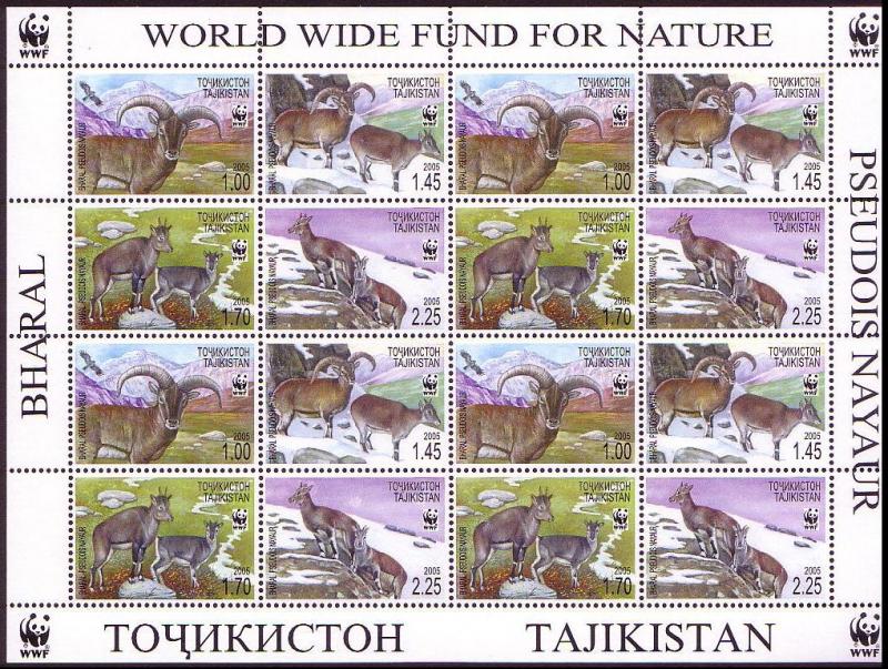 Tajikistan WWF Bharal Sheetlet of 4 sets SG#282-285 SC#266 a-d MI#392-395