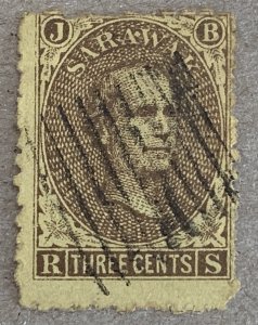 Sarawak 1869 3c used. Scott 1, CV $240.00. SG 1