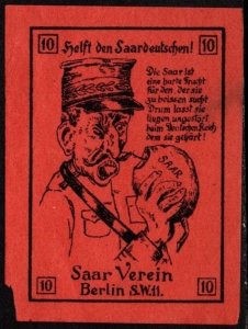 1930's Germany Propaganda Poster Stamp The Saar Germans! Saar Associatio...