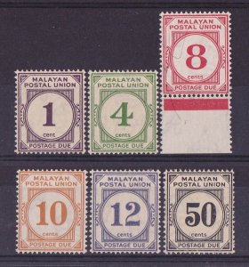 MALAYAN POSTAL UNION 1936 Postage Due set 1c-50c MNH ** wmk Multi Script CA