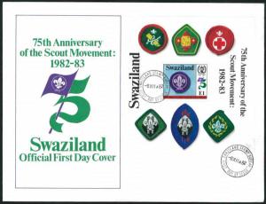 Swaziland - SC#422 - 75th Anniversary BOY SCOUTS S/S (1982) FDC