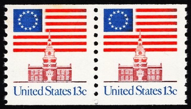 1625  13c Flag over Independence Hall, Coil Pair Mint Never Hinged OG VF