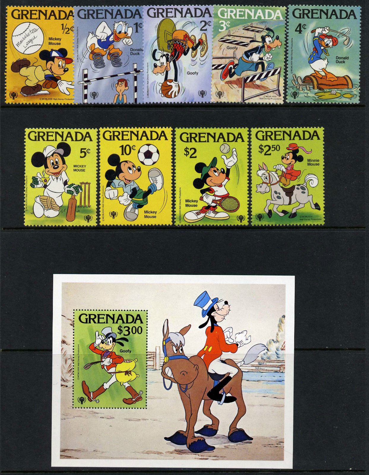 Grenada 950 9 Mnh Disney Sports Horse Goofy Donald Duck