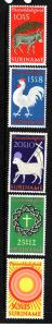 Suriname-Sc#B172-6-unused NH semi-postal set-Easter-Lamb-Donkey-1971-
