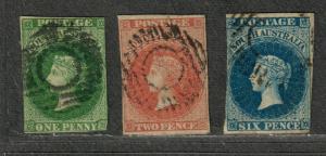 South Australia Sc#1-3 Userd/F, Partial Set, #3 Corner Crease, Cv. $825