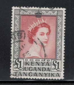 Kenya, Uganda & Tanganyika 1954 Queen Elizabeth £1  # 117 Used