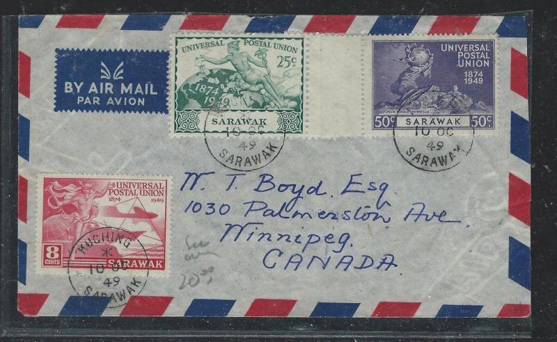 SARAWAK (P2006B) 10 OCT, 1949 SARAWAK FDC KUCHING TO CANADA