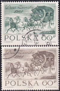 Poland 1964 Sc 1270-1 Stagecoach Art by Jozef Brodowski for Stamp Day Stamp CTO