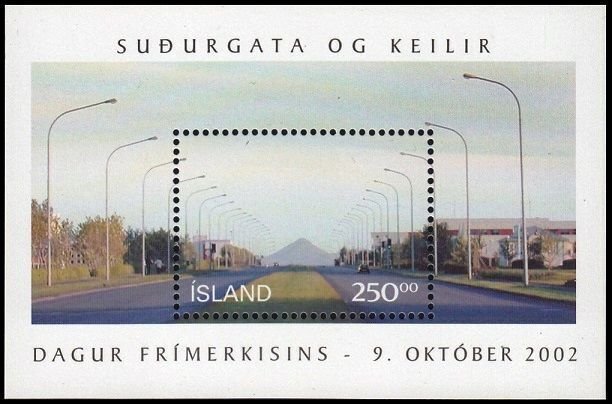 ICELAND / ISLAND 2002 Stamp Day. Highway w. Keilir Volcano View. Souv sheet, MNH