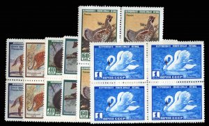 Russia #2214-2219, 1959 Animals, complete except for 20k, blocks of four, nev...