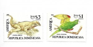 DOMINICAN REP. 1993 ENDANGERED FAUNA PARROT IGUANA UPAEP ISSUE SET OF 2 MINT NH