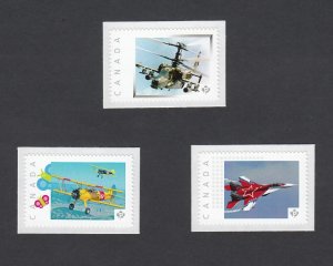 HELICOPTER = JET= AIRPLANE =set 3 Picture Postage stamps MNH Canada 2014 [p5-j3]