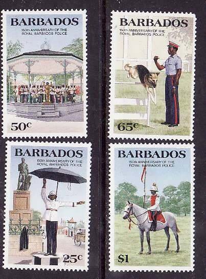 Barbados-Sc#670-3- id9- unused NH set-Police-1985-