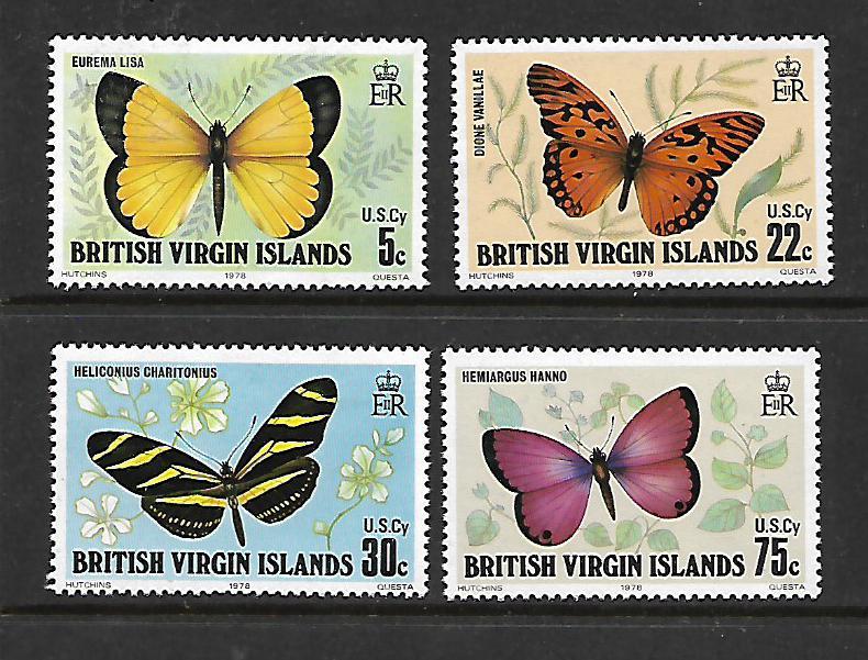 VIRGIN ISLANDS 342-345 MNH BUTTERFLIES, SET OF 4 STAMPS, 1978