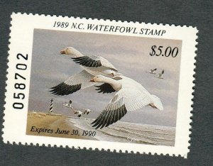 NC7 North Carolina #7 State Waterfowl Duck Stamp - 1989 Snow Geese