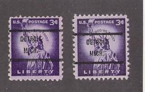 3c LIBERTY #1035 &1035c Precancels Wet & Dry printings Mich