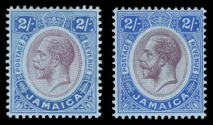 Jamaica 1919 KGV 2s in two distinct shades both very fine mint. SG 66, 66 var.