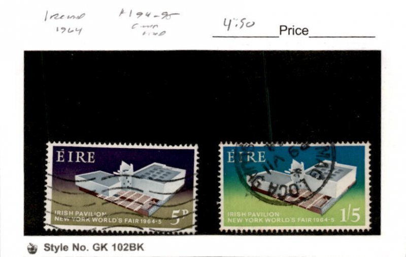 Ireland, Postage Stamp, #194-195 Used, 1964 Irish Pavilion World Fair (AB)