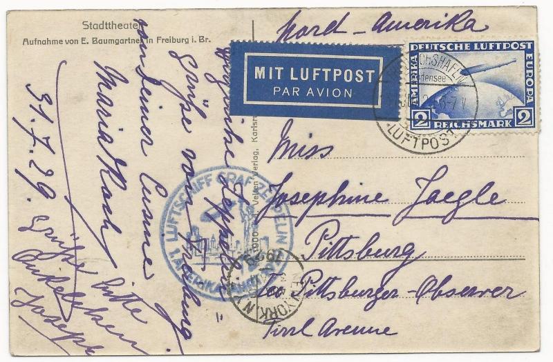 Germany Scott #C36 on Zepplin Air Mail Cover Post Card