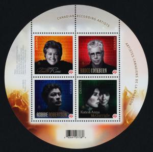 Canada 2482b MNH Recording Artists, Music, Reno, Cockburn, Robertson, McGarrigle