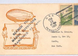 USA Airmail 1935 Cover *USS Macon* DISASTER Search Cachet ZEPPELIN BALLOON YW128