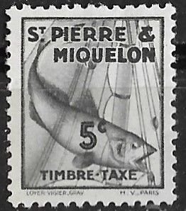 St. Pierre Miquelon # J32  Codfish  5c  1938  (1)  Unused VF