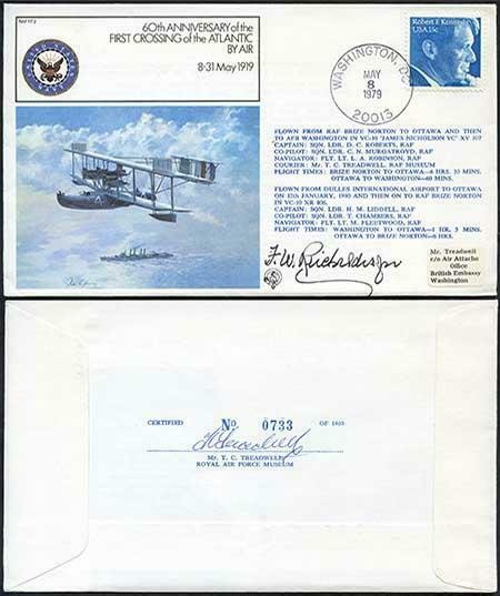 FF2c 60th Ann of the 1st Crossing of the Atlantic by air Signed by F.W Reichelde