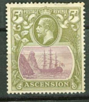 Ascension # 16 George V and Ship - 5d.  (1) Unused  